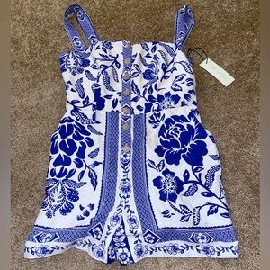 Blue and White Floral Romper